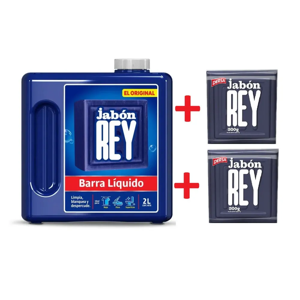 Jabon Rey Barra Liquido 2000 ml + 2 Barras rey x 300 gr Oferta Dersa