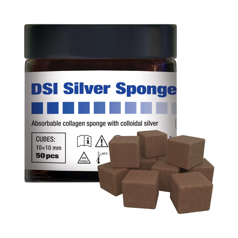 Esponja de Colágeno DSI con Plata Coloidal Cubos No Estériles 10x10mm