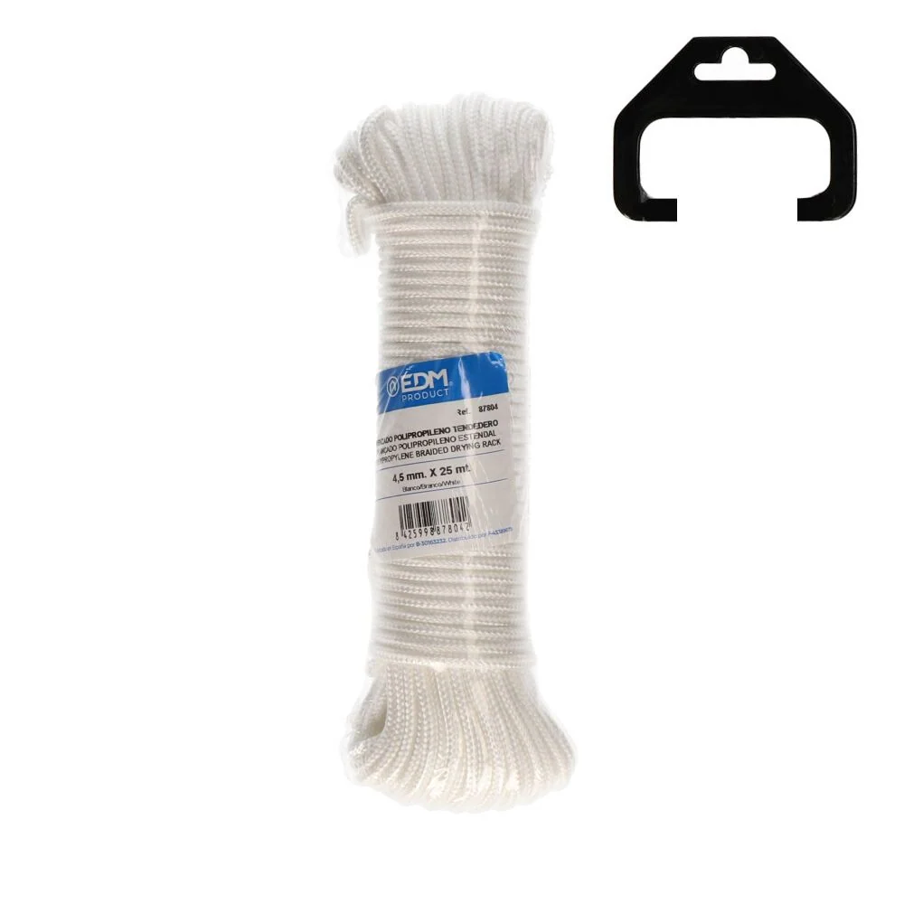 CORDÓN TRENZADA TENDEDERO POLIPROPILENO BLANCO, CALIBRE 4,5 mm x 25 m EDM