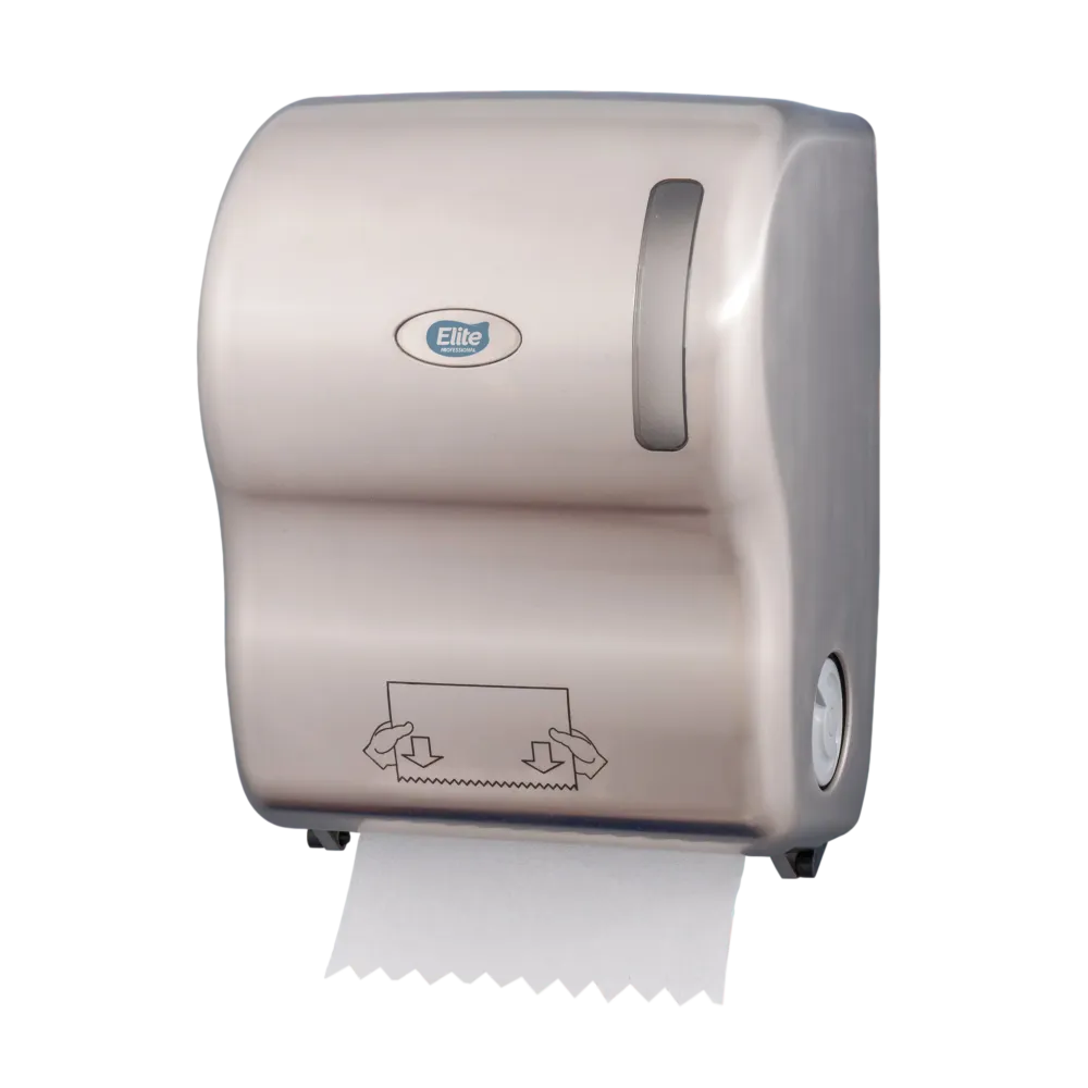 ELITE PRO DESP TOALLA EN ROLLO NIQUEL AUTOCORTE GRANDE C/ KIT DE INSTALACION Y LLAVE DE SEGURIDAD