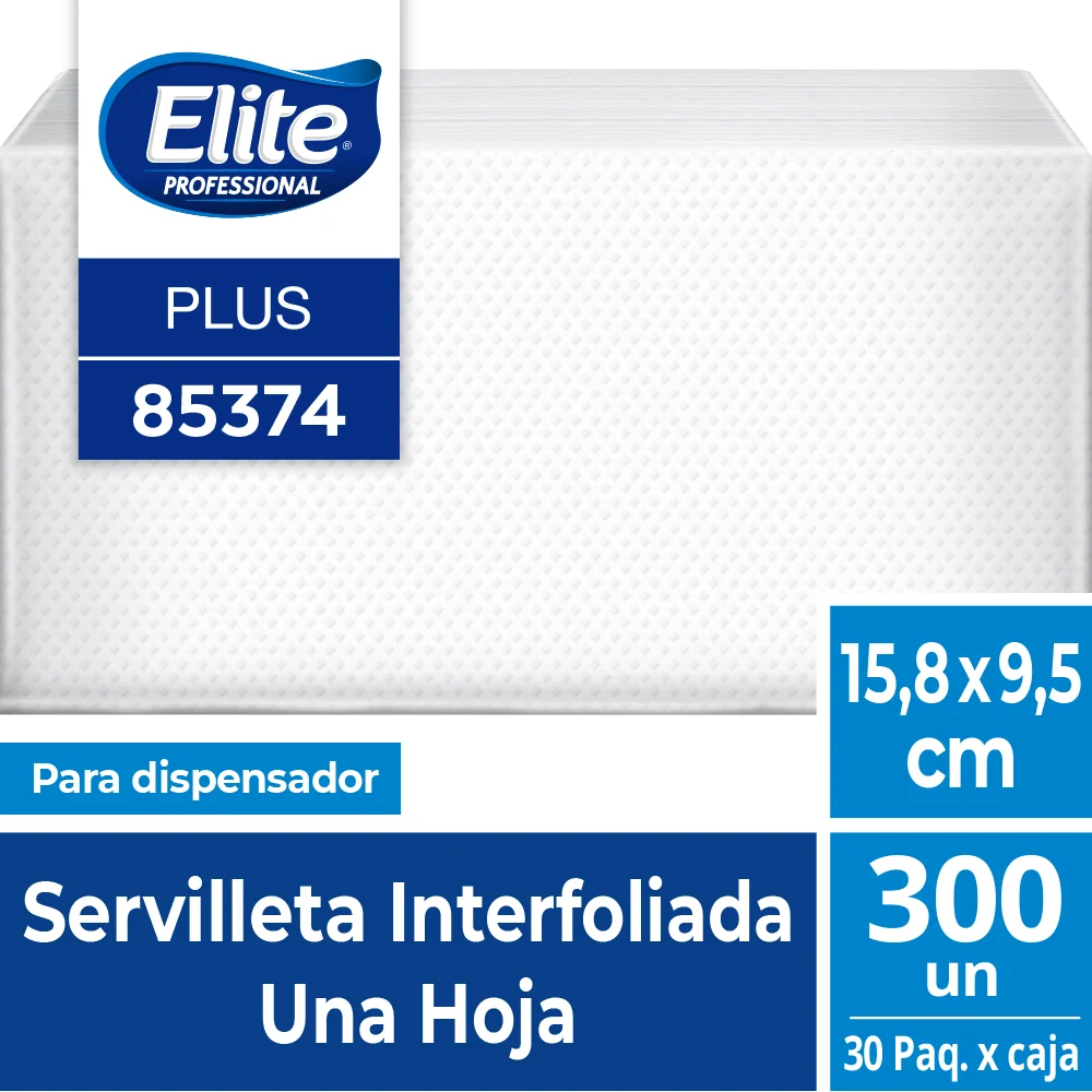 Servilleta Interfoliada Hoja Simple 16 X 9,5 Cms Paquete 300 Unidades ELITE PROFESSIONAL