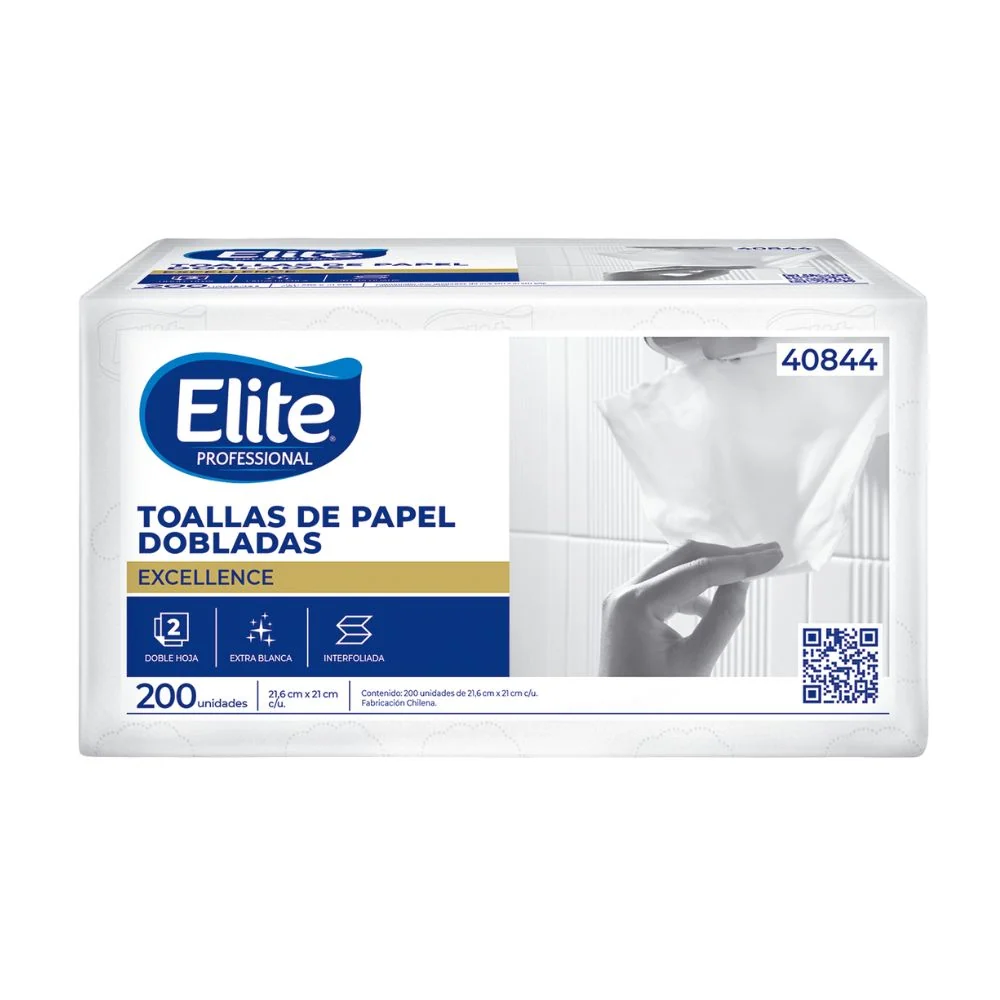 Toalla De Papel Interfoliada Doble Hoja Pqte 200 Unidades ELITE PROFESSIONAL