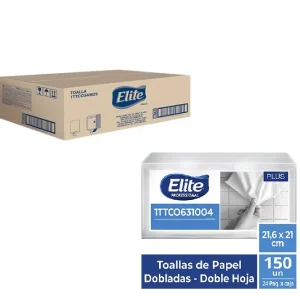 Toalla Para Manos Elite Caja 24 Paquetes De 150 Hojas Blanco