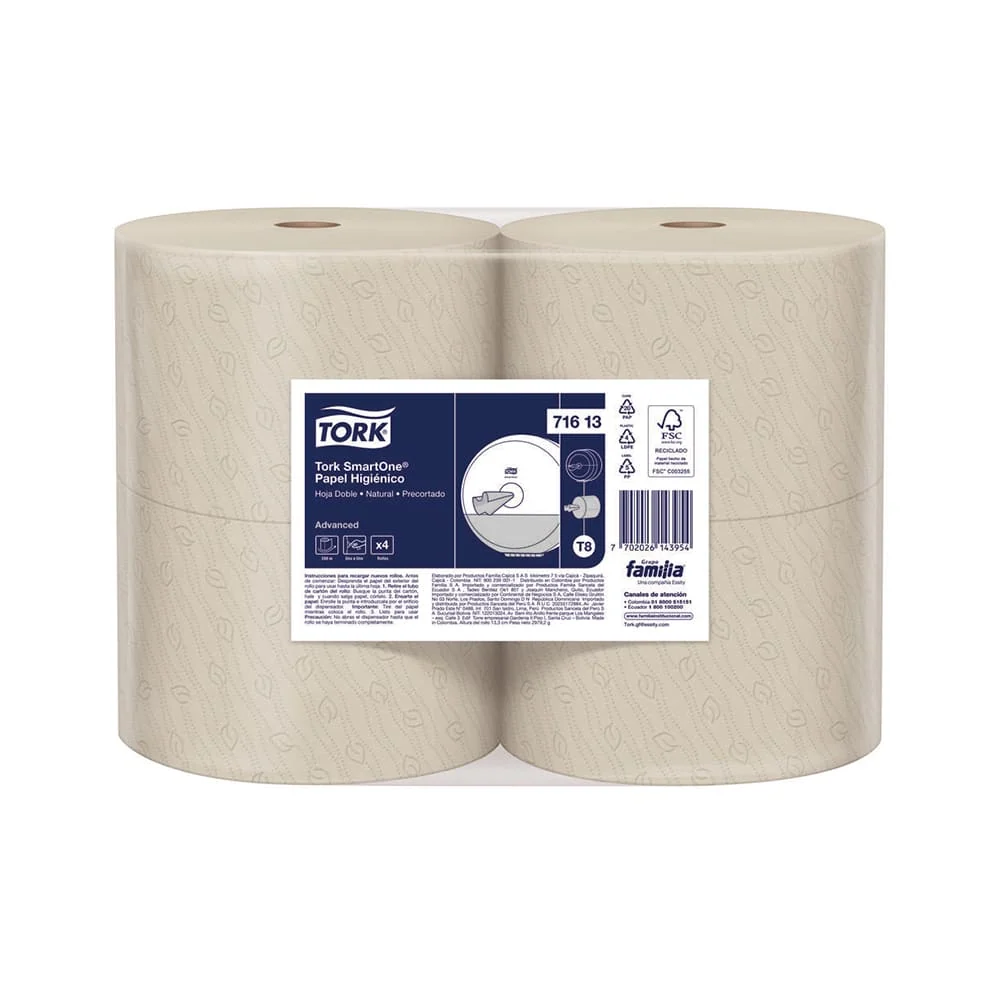 Papel higiénico jumbo Doble hoja x200 mt x 4 und Tork Familia