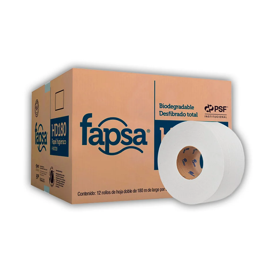 FAPSA 180 MTS PAPEL HIGIENICO HOJA DOBLE 9 CMS CAJA CON 12 PZAS METRAJE CERTIFICADO