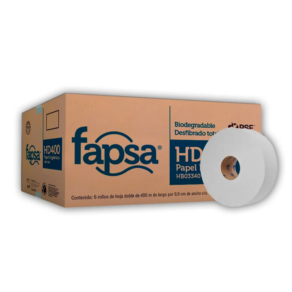 FAPSA 400 MTS PAPEL HIGIÉNICO HOJA DOBLE CAJA C/6 ROLLOS 9 CMS