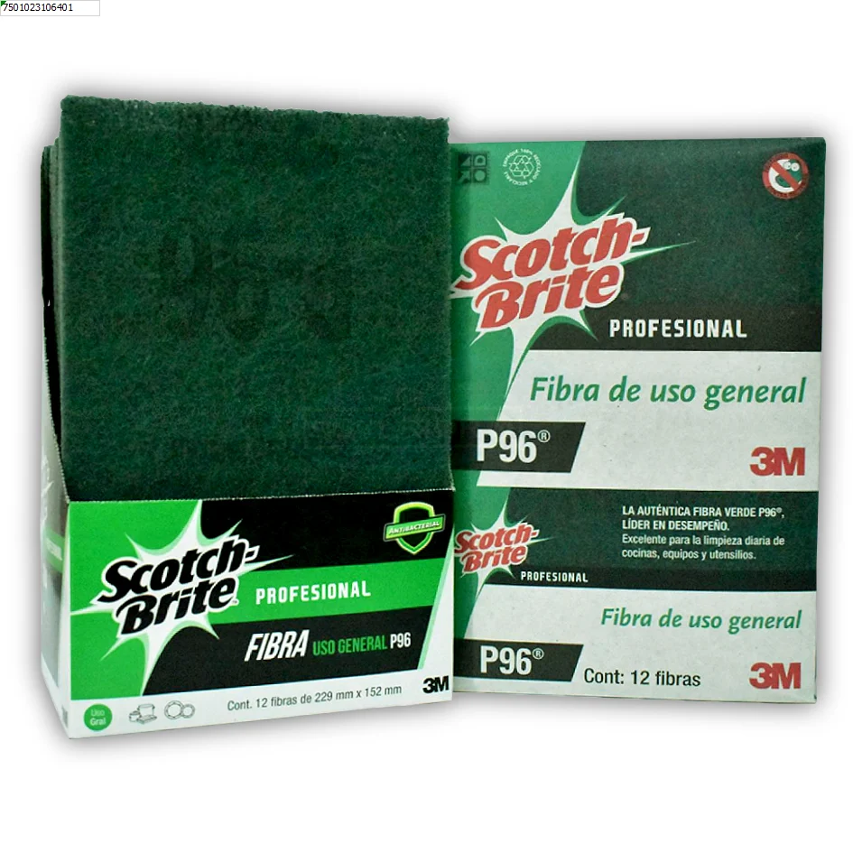FIBRA P-96 ALMOHADILLA VERDE 3M EXHIBIDOR CON 12 PIEZAS MEDIDA (229 MM X 152 MM)
