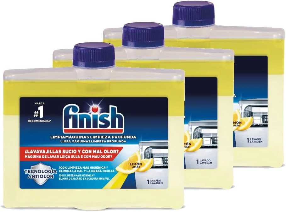 Finish Limpiamáquinas Líquido con Aroma Limón, Pack de 3 x 250ml. Mantenimiento para 9 meses que elimina la cal y la grasa...