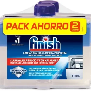 Finish Limpiamáquinas para Lavavajillas, Pack de 2 x 250ml. Elimina la cal, la grasa y el mal olor de las partes ocultas d...