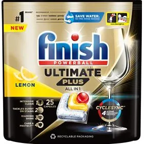 FINISH ULTIMATE PLUS CÁPSULAS DE LIMÓN PARA LAVAVAJILLAS 25 UN