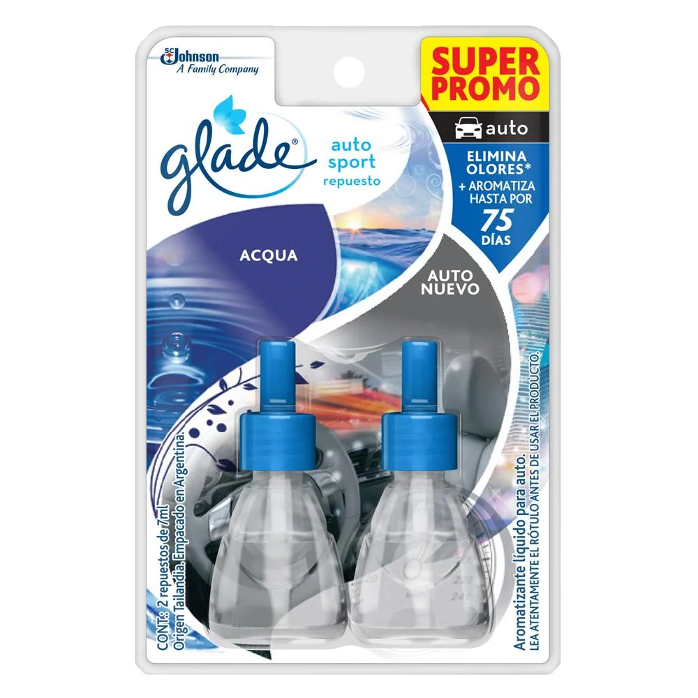 Desodorante Ambiental Auto Autosport Repuesto Acqua 2X7 Ml GLADE