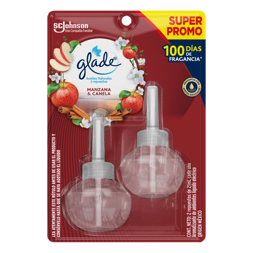 Repuesto Desodorante Ambiental Eléctrico 21 Ml 2 Unidades Manzana Canela GLADE