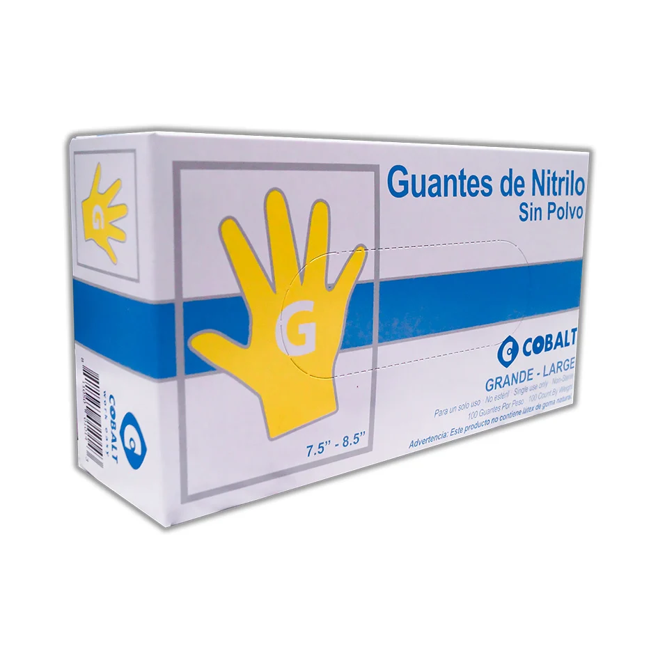 GUANTE DE NITRILO COBALT GRANDE COLOR AZUL CAJA CON 100 PZAS