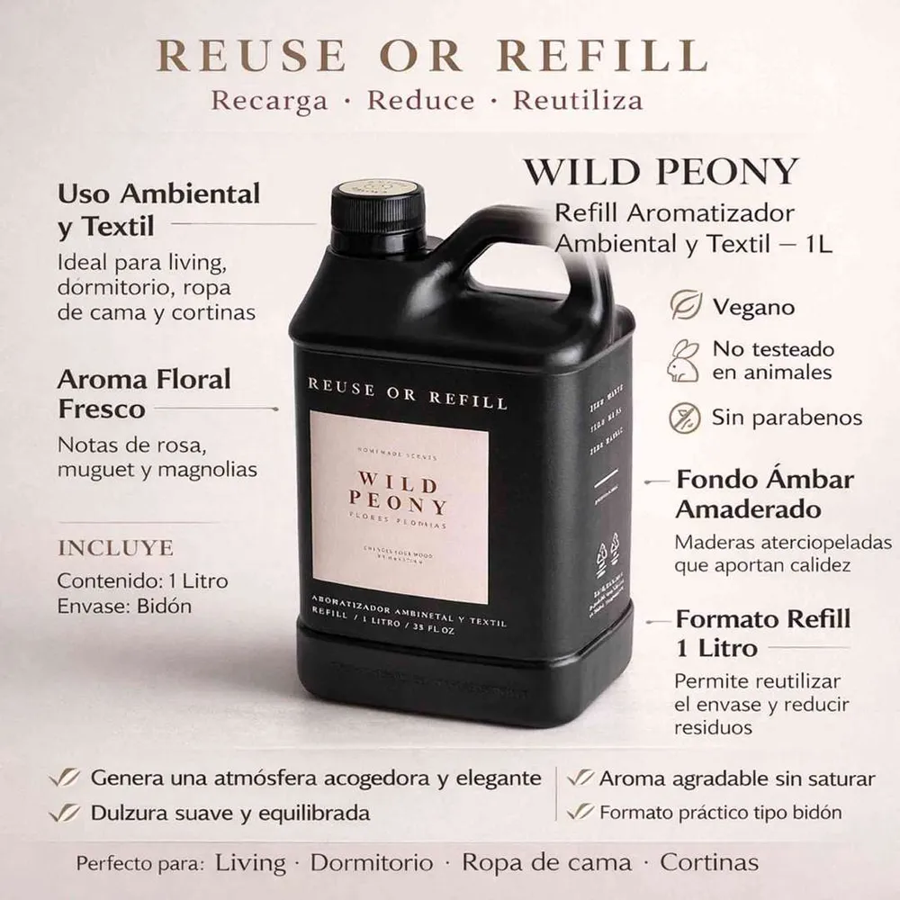 Refill Aromatizador Wild Peony 1L Floral Ambiental Textil HAVITAR