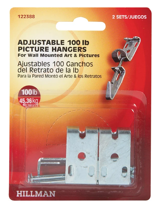 Hillman AnchorWire - Percha metálica ajustable para cuadros, 100 lb, paquete de 2
