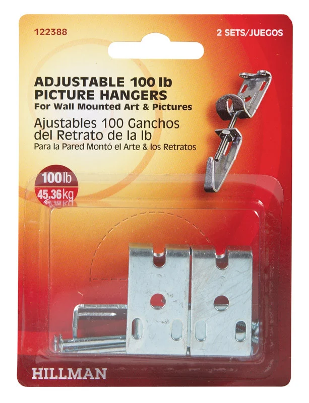 Hillman AnchorWire - Percha metálica ajustable para cuadros, 100 lb, paquete de 2