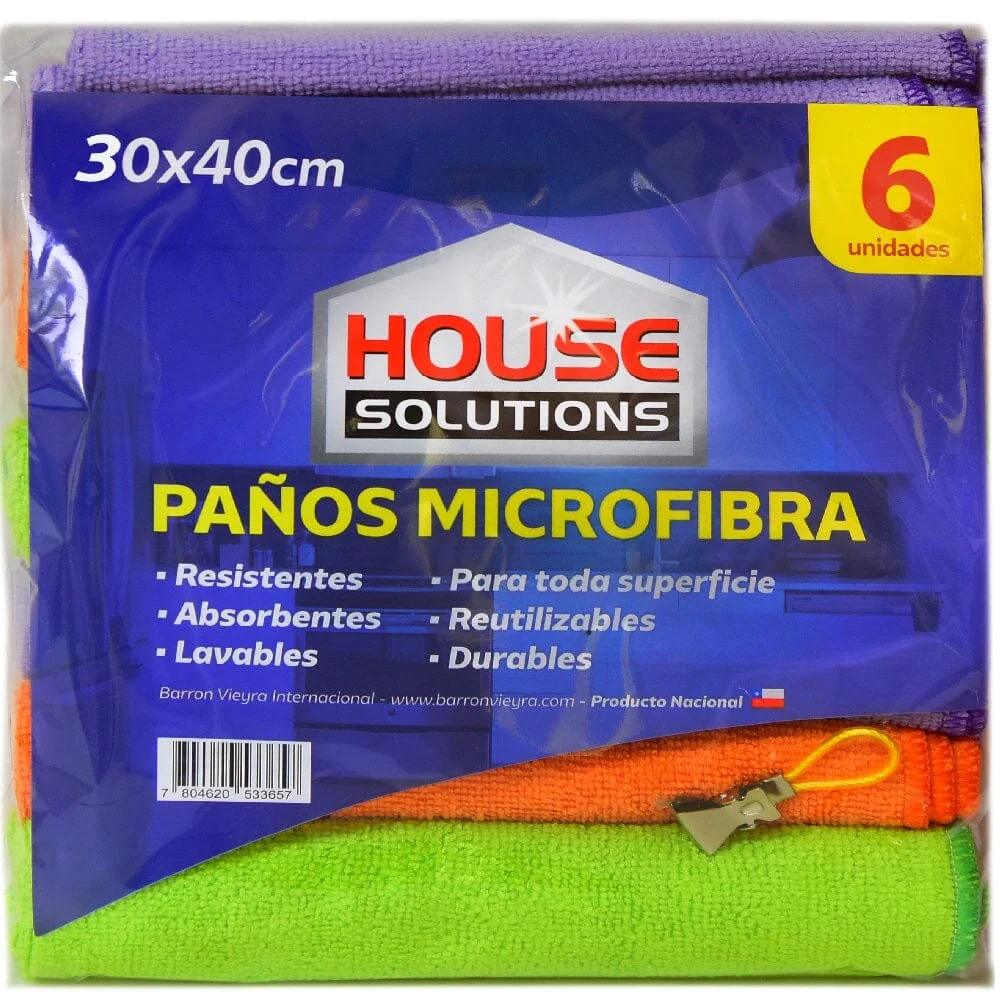 Paño Microfibra Color Surtido 30X40 6 Un HOUSE SOLUTIONS