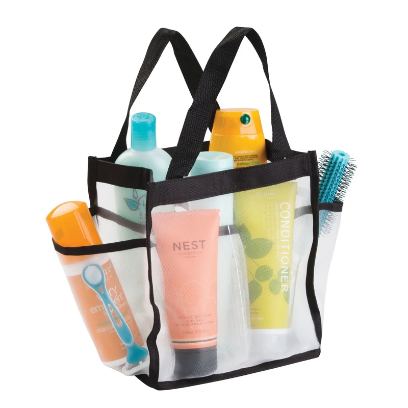 Bolsa de malla y nailon para ducha Interdesign 04680 de 8,5" x 5,75" x 9,25" en color blanco y negro iDesign