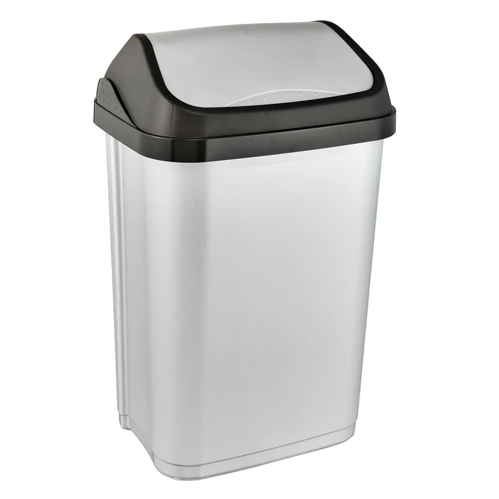 Papelera con tapa giratoria plata claro 25l Keeeper