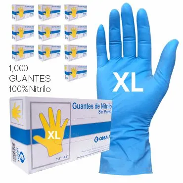 KIT GUANTES 100% NITRILO SIN POLVO 10 CAJILLAS TALLA EXTRA GRANDE COLOR AZUL