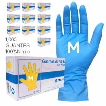 KIT GUANTES 100% NITRILO SIN POLVO 10 CAJILLAS TALLA MEDIANO COLOR AZUL