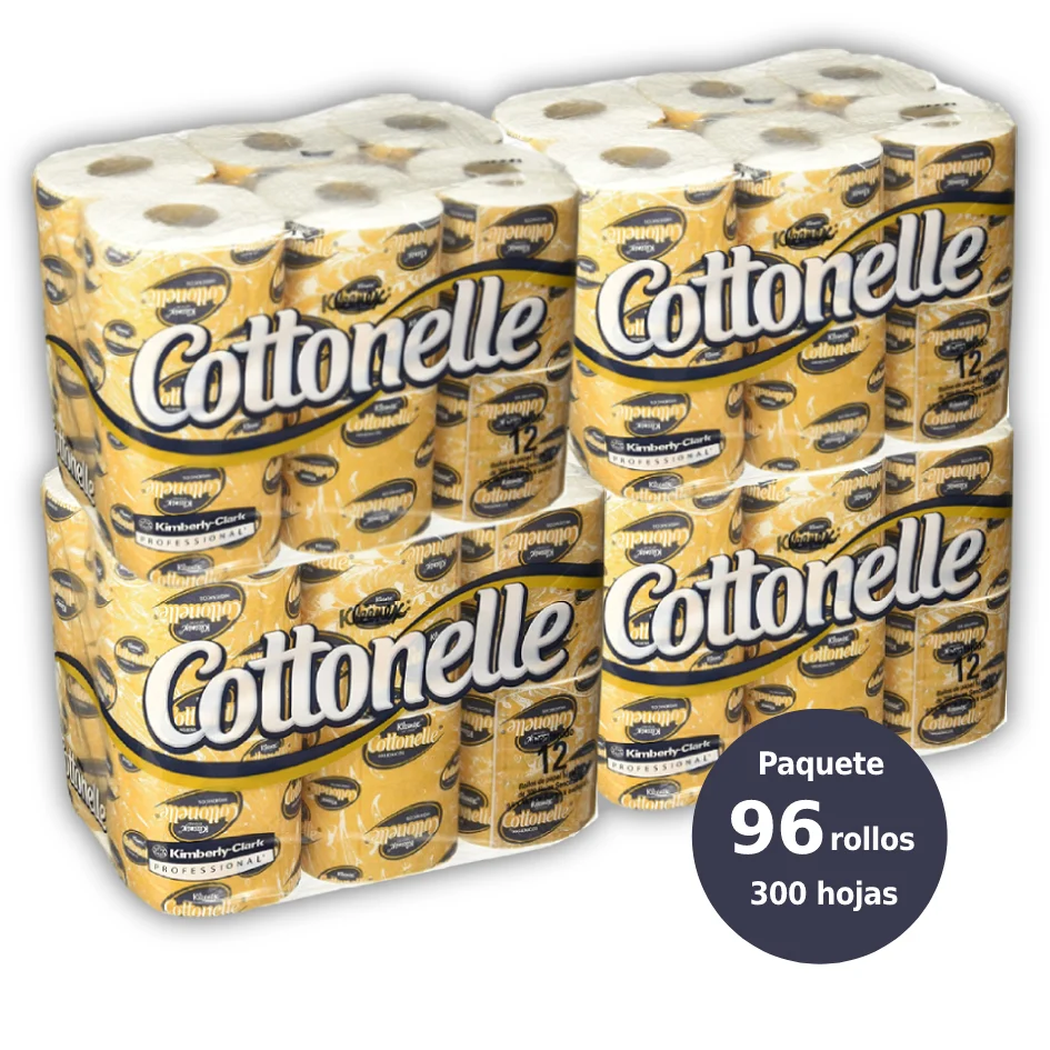 KLEENEX COTTONELLE PAPEL HIG 96 ROLLOS DE 300 HOJAS 9,5 X 9.8 CM