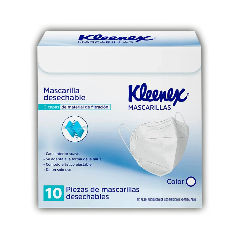 KLEENEX MASCARILLAS DESECHABLES 10 PIEZAS 152 X 108 MM