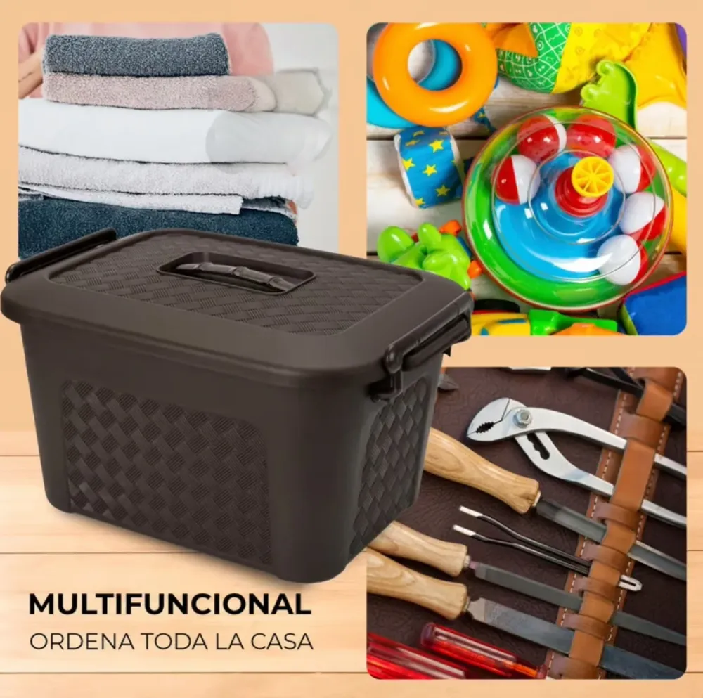 Caja Plástica Organizadora de 40 Litros con Tapa Renacer Café Luxury Plast