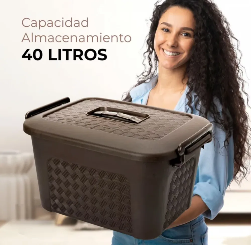 Caja Plástica Organizadora de 40 Litros con Tapa Renacer Café Luxury Plast