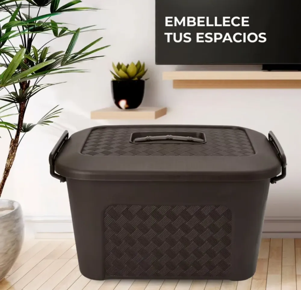 Caja Plástica Organizadora de 40 Litros con Tapa Renacer Café Luxury Plast