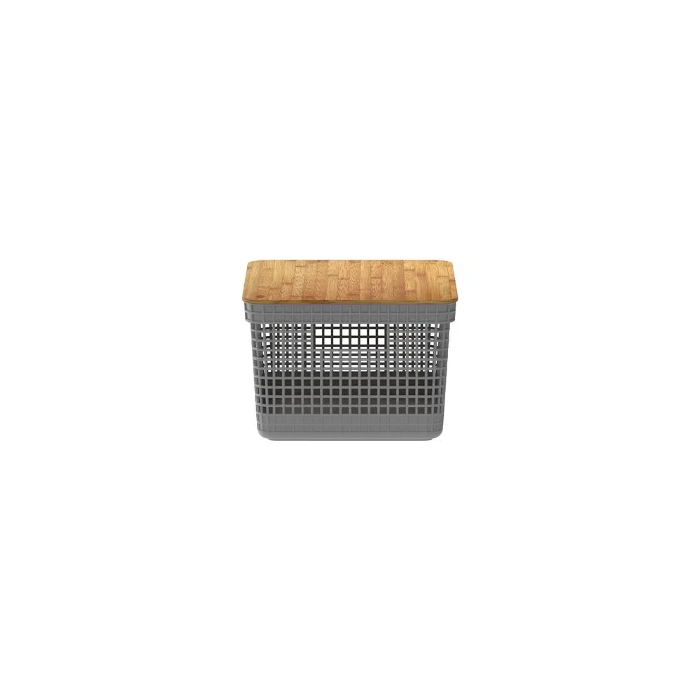 Cesta grid con tapa de bambú 8 litros color plomo Madehome