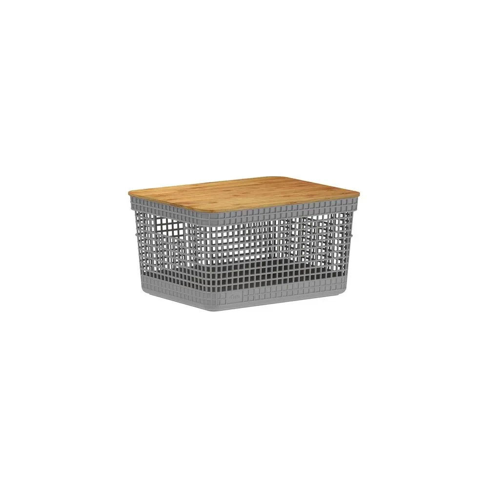 Cesta grid con tapa de bambú 8 litros color plomo Madehome