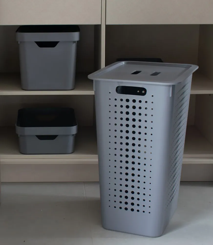 Cesta organizadora con tapa color plomo Madehome