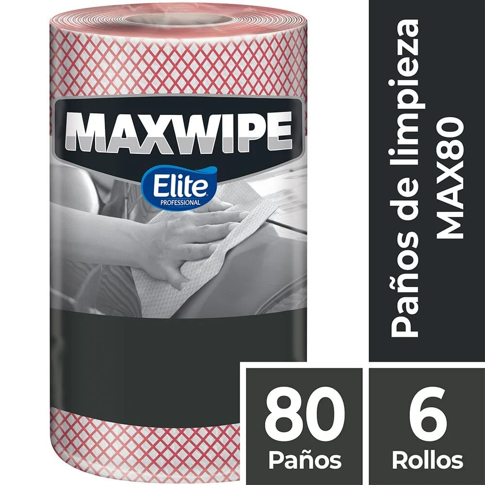 Paño Limpieza Max80 Rojo Rollo 80 Hojas MAXWIPE