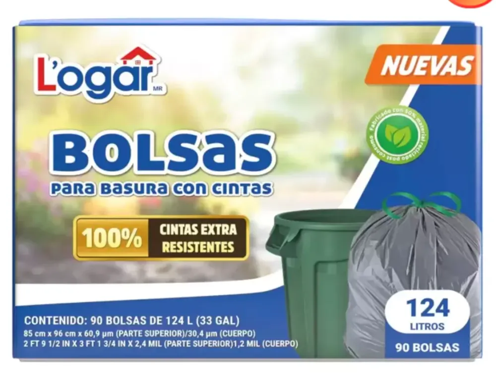 Logar Bolsas Para Basura con Cintas 90 pzas de 124 L - KOZ MayoreoTotal
