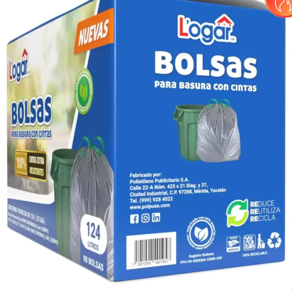 Logar Bolsas Para Basura con Cintas 90 pzas de 124 L - KOZ MayoreoTotal
