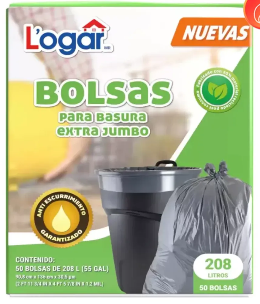 Logar Bolsas Para Basura Extra Jumbo 50 pzas de 208 L - KOZ MayoreoTotal