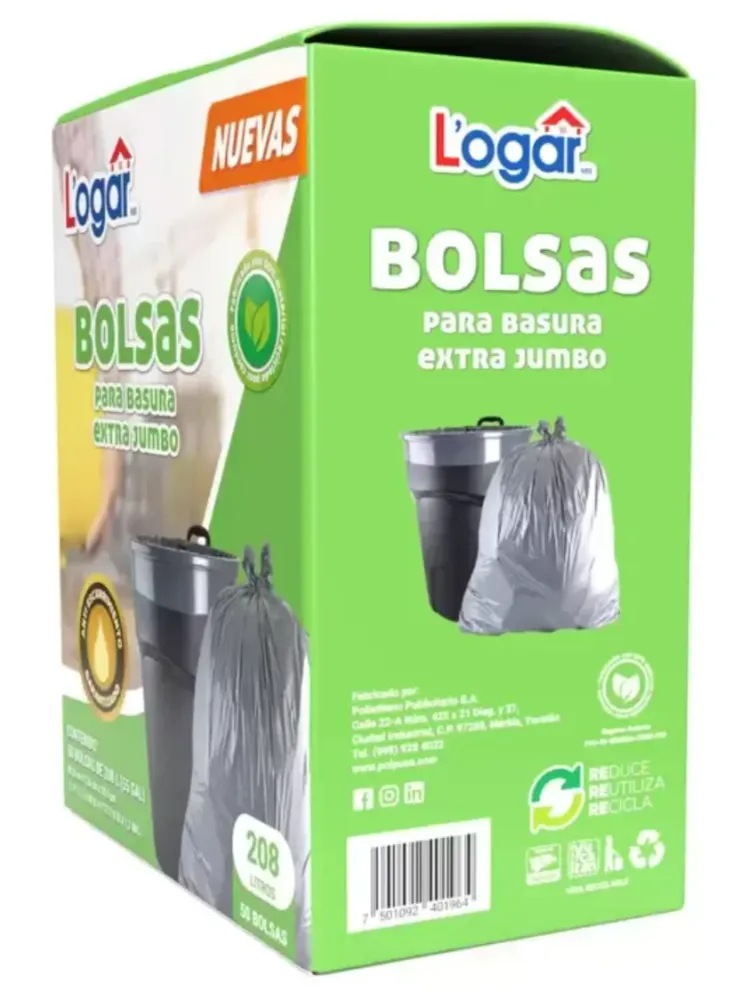 Logar Bolsas Para Basura Extra Jumbo 50 pzas de 208 L - KOZ MayoreoTotal
