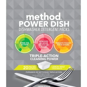 Método - Paquetes de detergente para lavavajillas Power Dish - Menta limón - 20 paquetes - Caja de 6 - 10,5 oz. Method