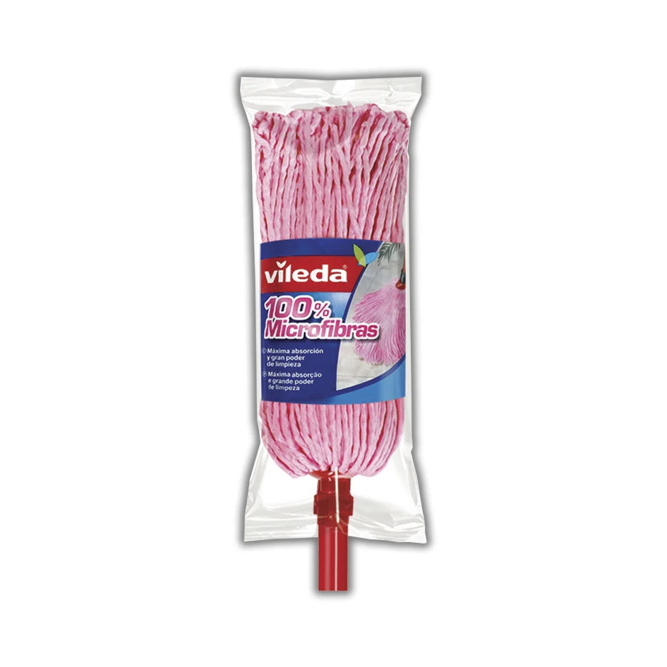 MOP 100% MICROFIBRA CON BASTON ROSA VILEDA VENTA POR PIEZA CAJA CON 12 PZAS