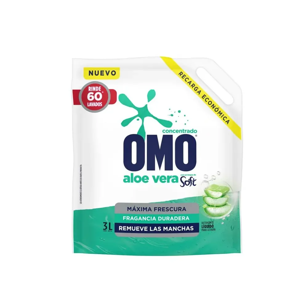Detergente Liquido Matic Soft Aloe Vera Doypack Omo 3 Lt Mundo Limpio