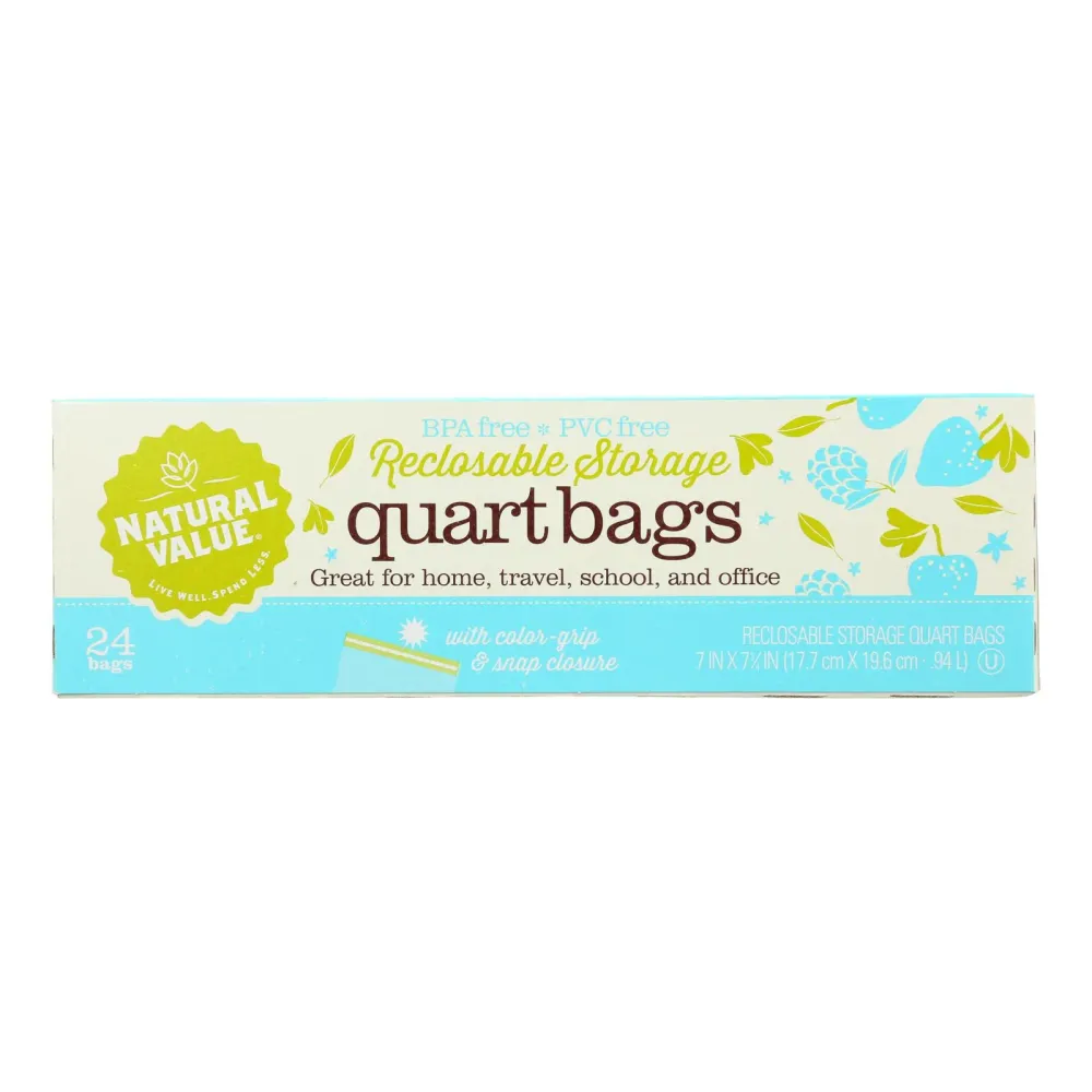Natural Value - Bolsas de almacenamiento de 1 cuarto de galón, resellables, caja de 12, 24 unidades (paquete de 12)