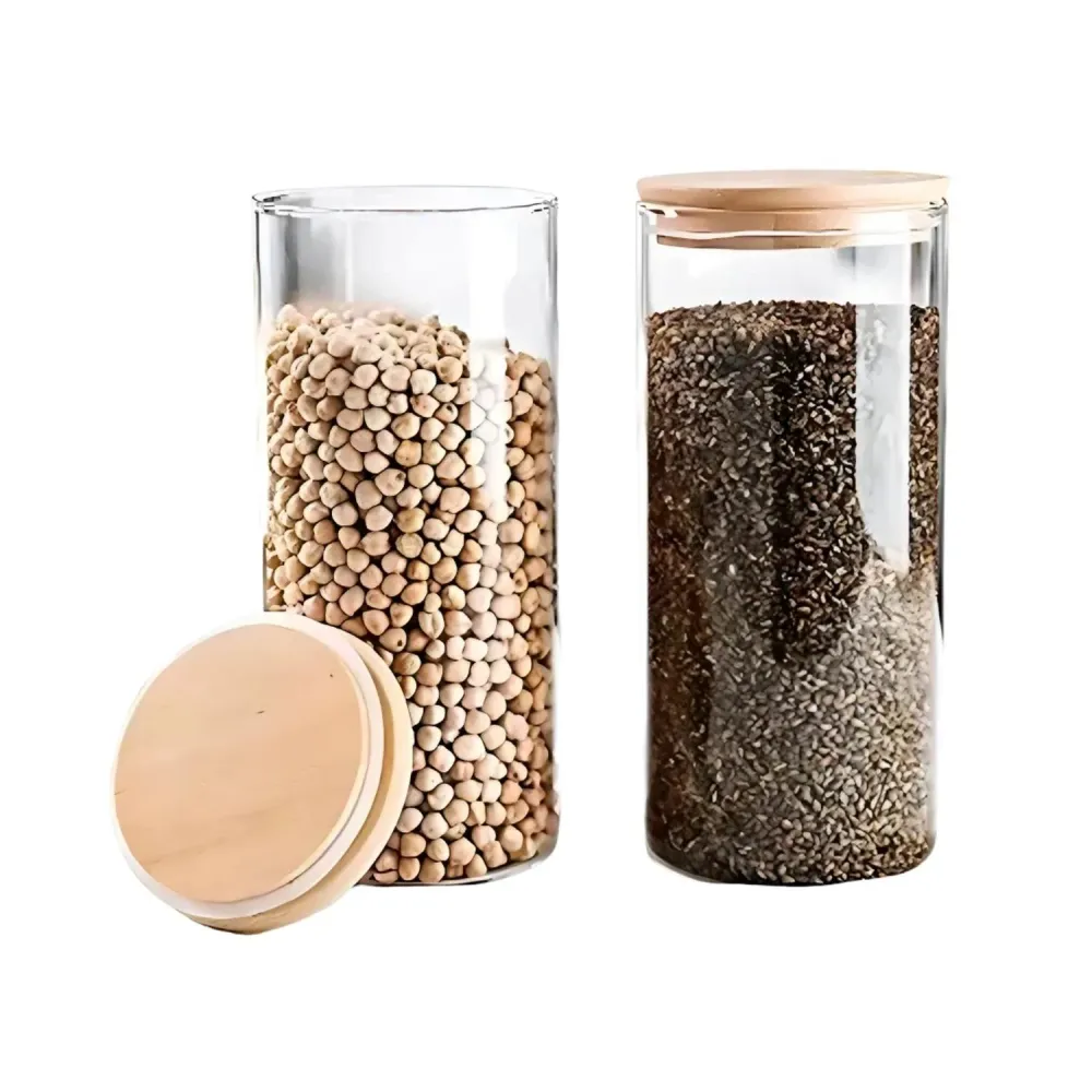 Pack 6 Frasco Hermetico Contenedor Especies Tapa Bambú 700 ML