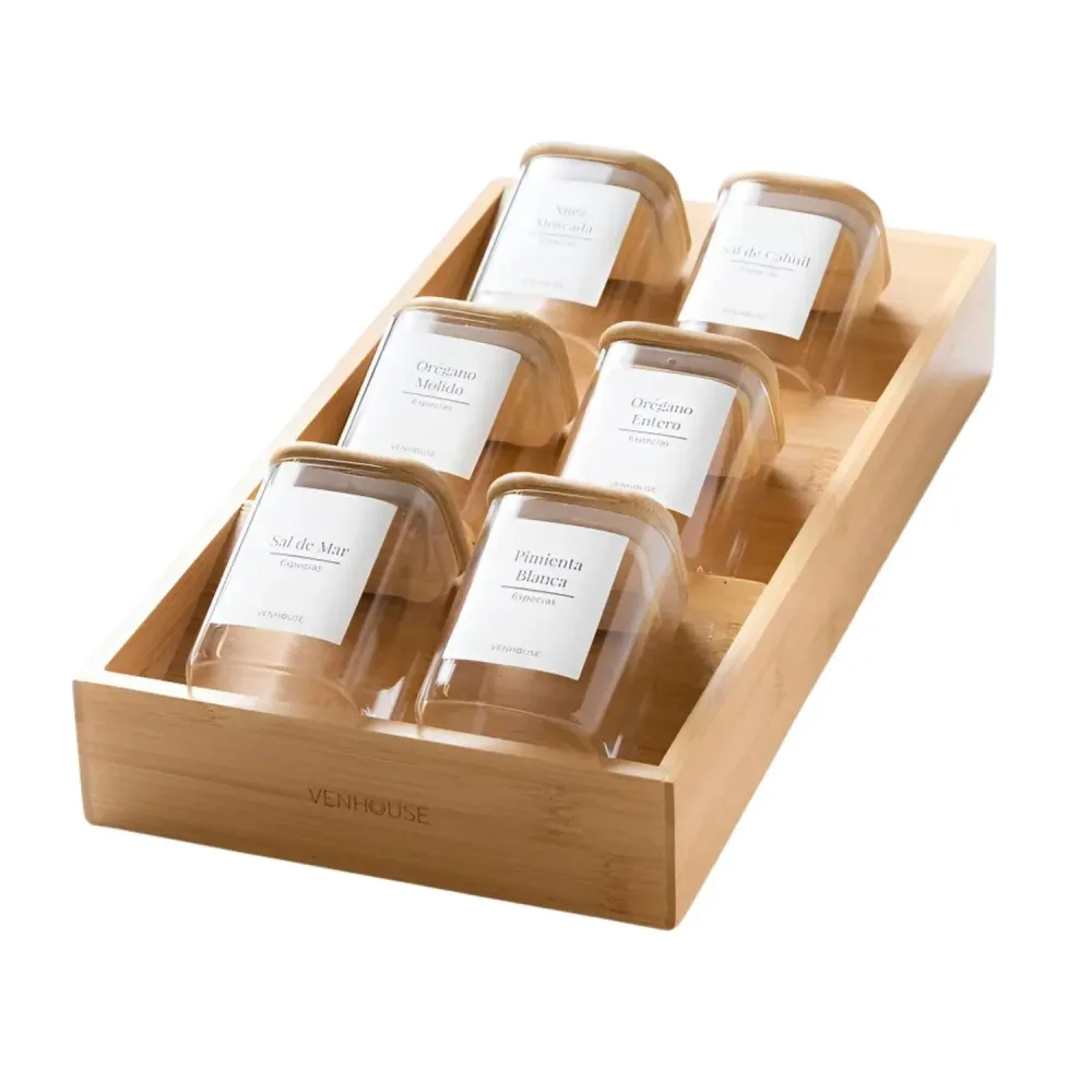 Pack 6 Frasco Hermetico Contenedor Especies Tapa Bambú 180 ML Blanco