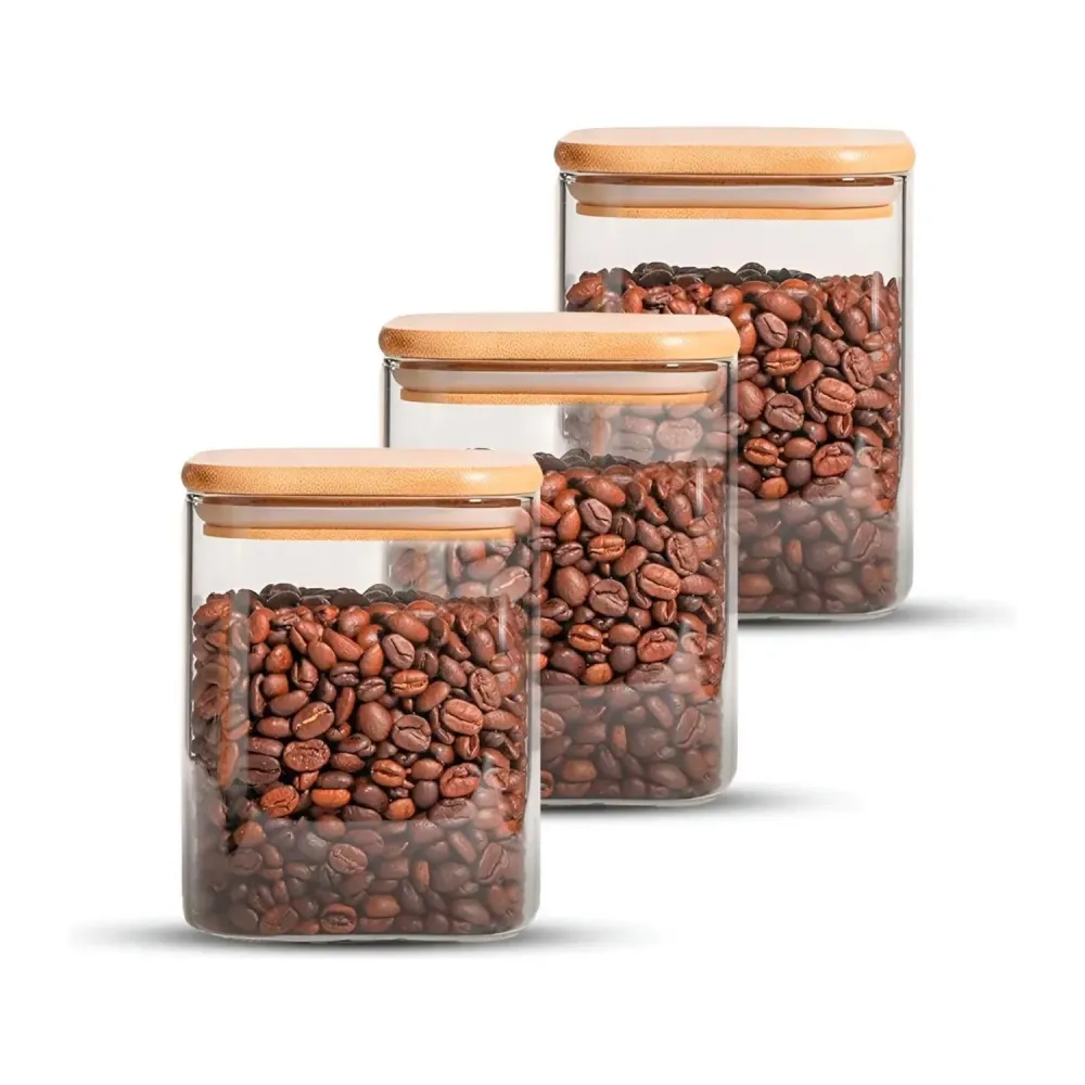 Pack 3 Frasco Hermetico Contenedor Especies Tapa Bambú 800 ML