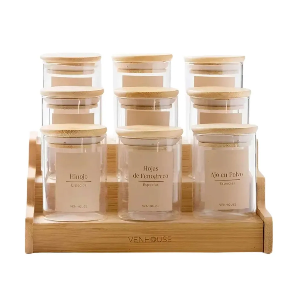 Pack 15 Frascos Contenedor Vidrio 15 Etiquetas 180 ML Bambú Beige
