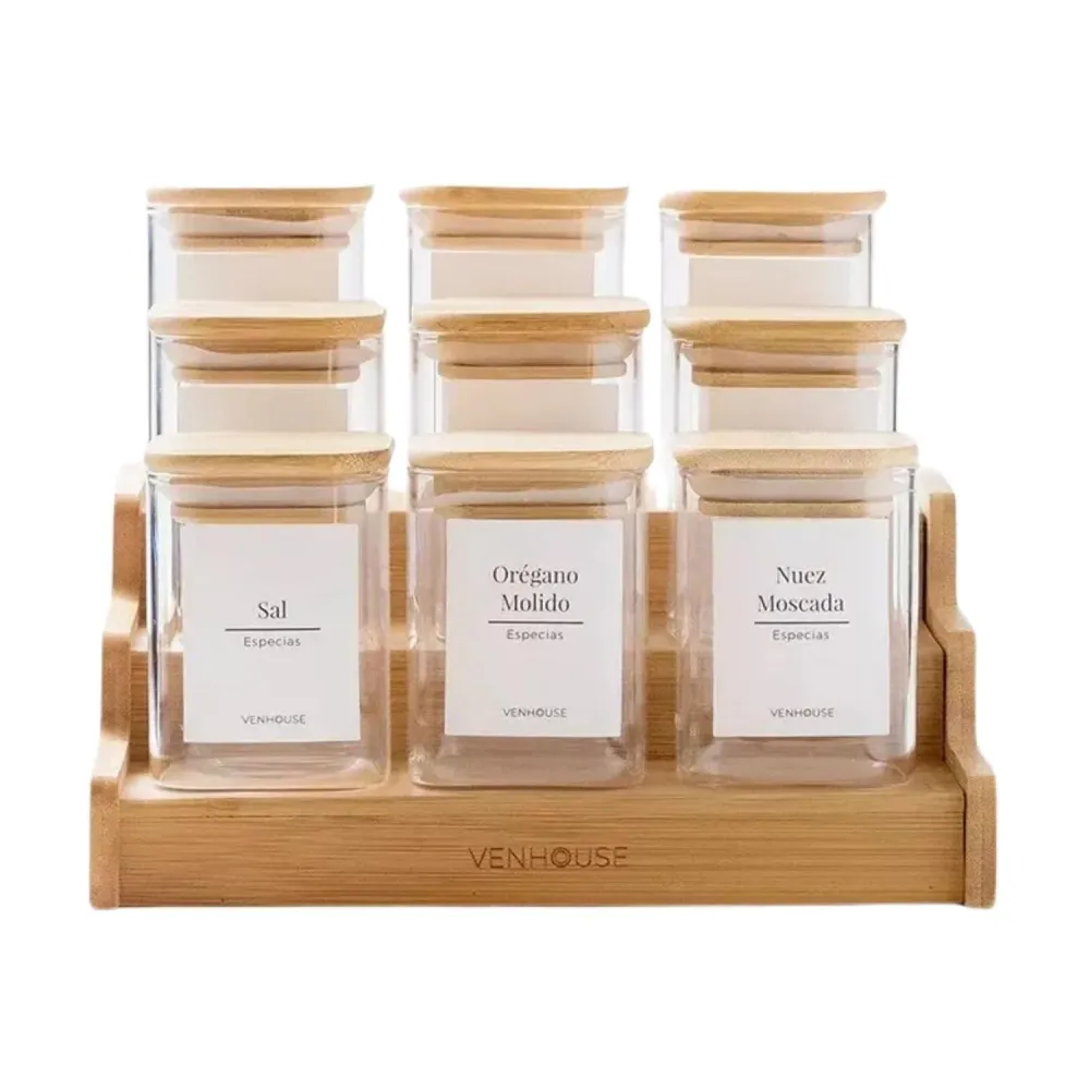 Pack 12 Frascos Contenedor Vidrio 15 Etiquetas 180 ML Bambú Blanco