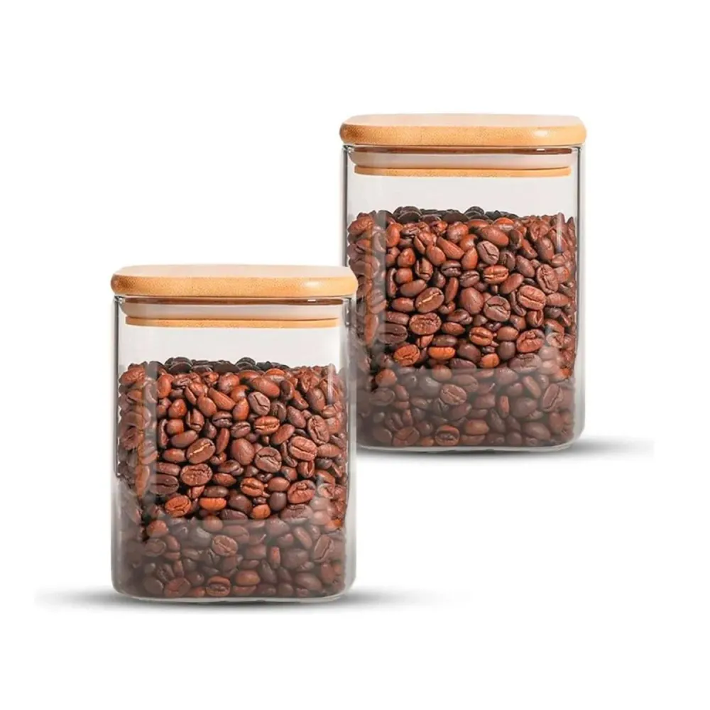Pack 2 Frascos Hermético Contenedor Especies Tapa Bambú 800 ML
