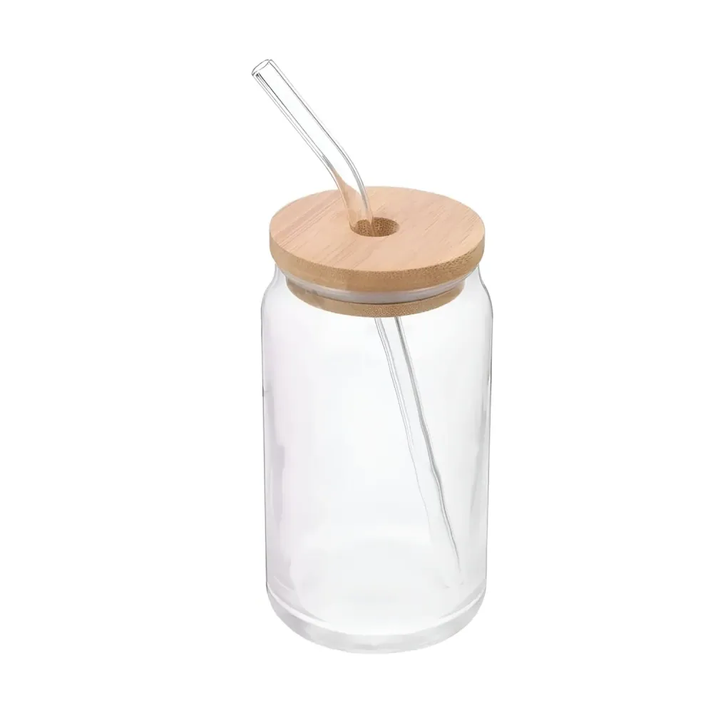Pack 10 Vaso Lara Vidrio Bombilla Tapa bambú 550 ML