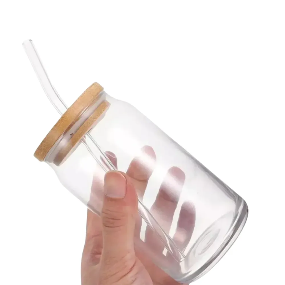 Pack 10 Vaso Lara Vidrio Bombilla Tapa bambú 550 ML